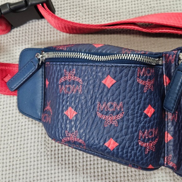 MCM Fursten Visetos Belt Bag Navy Red Coated Canvas Waist Pack MUL9AJV62VS001 - Picture 14 of 16